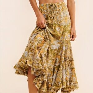 Free People Green and Yellow Maxi Skirt